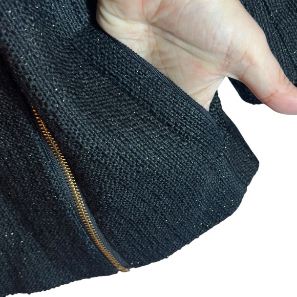 Ann Taylor Black Gold Metallic Asymmetrical Zip Wool Blend 3/4 Sleeve Jacket, 14 - Picture 7 of 13